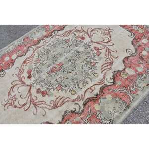 Traditional Red Beige Wool <b>Rug</b> 6.2 X 9.5 ft Vintage Turkish Large Area <b>Boho</b> for Living Room Decorations Patchwork Latex - Product Image 5