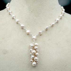 Collar de Plata de Ley 925 Hecho a Mano con Piedras Preciosas y Perlas, Joyería Elegante para Mujer, Regalo para Ella NL0055-GS - Product Image 2