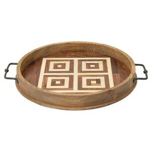 Bandeja de servicio de madera de primera calidad de diseño único con diseño de forma redonda y mango de metal negro para obtener a precio de venta - Product Image 5