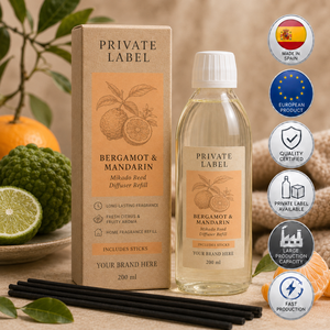 Private Label Bergamot & Mandarin <b>Reed</b> <b>Diffuser</b> Refill 200ml OEM | Mikado Refill with Sticks | Spain EU - Product Image 1