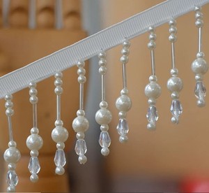 Adorno de cuentas de perlas blancas marfil colgantes, adorno de borlas, 5 yardas/lote de borlas de cuentas con flecos de encaje - Product Image 2