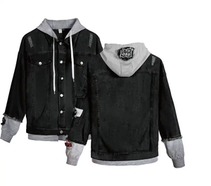 Sudadera con capucha de vaqueros a la moda con logotipo personalizado, chaqueta de hombre estampada en stock al por mayor, chaqueta de mujer con estampado de dibujos animados, sudadera de vaqueros de fábrica - Product Image 3