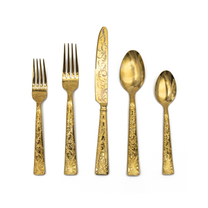 Cubiertos de acero inoxidable con estilo vintage, venta al por mayor, juego de cubiertos chapados en oro de Metal para regalos de aniversario de boda - Product Image 5