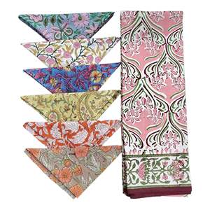Mantel y Servilletas Rectangulares de Algodón 100% con Estampado Floral Indio Hecho a Mano para Cocina, Hoteles, Bares, Bodas y Cenas - Product Image 2