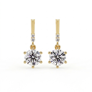 Pendientes Minimalistas Colgantes con Diamante Solitario, Oro Puro de 14K, Diamante Redondo Cultivado en Laboratorio, Certificado IGI, Joyería Fina para Mujer - Product Image 1