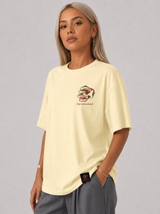 T-shirt oversize streetwear pour femme, été, haute qualité, mélange polyester/coton lourd, respirant, tricoté, écologique - Product Image 4