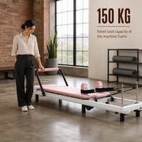 Reformer de Pilates en alliage d'aluminium, robuste, capacité de charge de 150 kg, coussin en cuir PU, quincaillerie en acier inoxydable, intégré au studio de Pilates