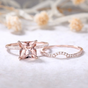 แหวนแต่งงานสีโรสโกลด์สวยพลอยมอร์แกไนท์สีชมพูหรูหราดีไซน์ใหม่แหวนประดับทองแท้พร้อมแหวนเพชรแท้ - Product Image 4
