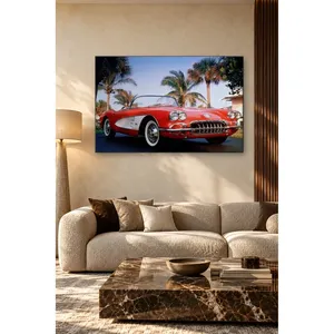 Impression sur toile de la Corvette rouge classique Fida sous les palmiers - Product Image 1
