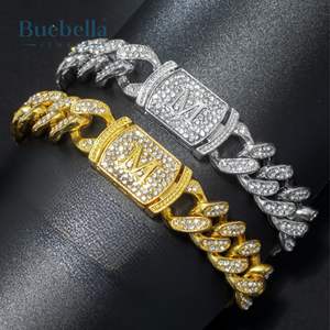 12mm 14k Plaqué Or Blanc Rond Moissanite Lettre Initiale Glacé Miami Cubain Bracelet Hip Hop Bijoux pour Hommes - Product Image 5