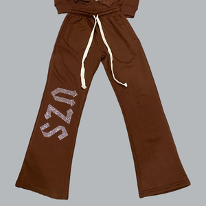 Conjunto de ropa deportiva de talla grande al por mayor personalizado de alta calidad de lujo para hombre, Conjunto de jogging, pantalón apilado, ropa de calle acampanada, lavado con ácido sólido - Product Image 3