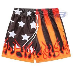 Short de football unisexe en maille respirante à motif étoile flamme, séchage rapide, taille élastique, streetwear urbain, été, 100 % polyester - Product Image 1