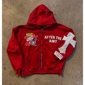 ชุดเสื้อมีฮู้ดมีซิปขนาด XXL แนววินเทจชุดวอร์มใส่เล่นปักลายได้ตามที่ต้องการพร้อมฮู้ดกันแดดมีฮู้ดประดับพลอยเทียมชั่งน้ำหนัก - Product Image 3