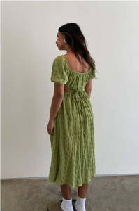 <b>Emerald</b> Grace Midi <b>Dress</b> an Exquisite fusion of Casual Sophistication and Charming Details Crafted From 100% Cotton Puff Details - Product Image 2