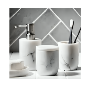 Distributeur de savon en marbre Pompe rechargeable pour lotion de savon pour les mains Accessoire de maison de comptoir élégant de luxe durable - Product Image 5