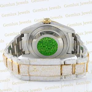 Probador de diamantes Pass de calidad superior Dial árabe D VVS Totalmente helado Moissanite Diamond Baguette Reloj de hip hop de dos tonos para hombres - Product Image 4
