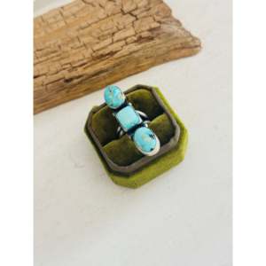 Jameson Garcia Royston <b>Adjustable</b> Stainless Steel Cluster <b>Ring</b> with Turquoise & Sterling Silver Gold Plated Bezel Setting Gift - Product Image 4