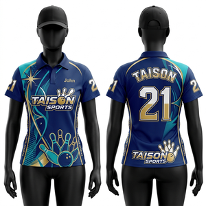 Women <b>Bowling</b> Jersey 200 GSM Polyester Blue Gradient Sublimated Breathable Raglan Custom Logo Heat Transfer Numbering Sports - Product Image 5