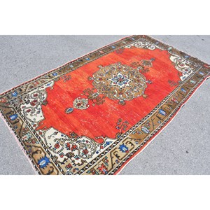 พรมขนแกะตุรกี8in 4ft วินเทจดีไซน์แบบเย็บปะต่อสีน้ำตาลแดงใช้สานแบบแบนใช้เทคนิคการตกแต่งห้องนั่งเล่นน้ำยางหนา10มม. - Product Image 2