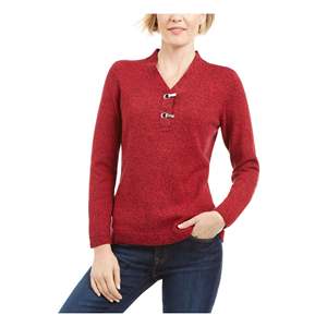 Maglione Henley rosso da donna Karen Scott, taglia Petite XL, 100% cotone con finiture in metallo - Product Image 1