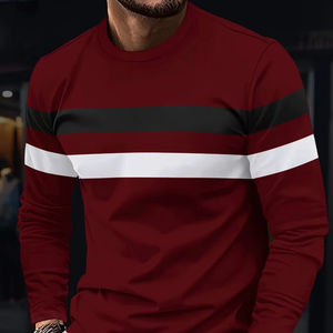 เสื้อยืดผู้ชายคลาสสิกคอกลมแขนสั้นพิมพ์ลายทางสำหรับกลางแจ้งเสื้อยืดผ้าโพลีเอสเตอร์แนวสตรีทสำหรับฤดูร้อน - Product Image 6