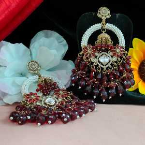 Elegantes pendientes de perlas Chandbalis con cristales colgantes aros en forma de media luna para celebraciones festivas que mejoran la belleza - Product Image 2