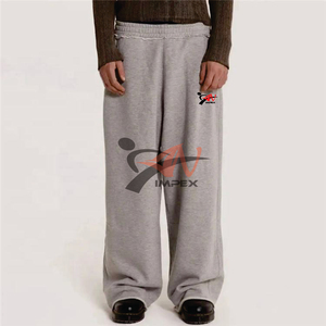 Pantalon large en molleton 100% coton pour homme, style hip-hop streetwear, logo personnalisé, taille mi-haute, élastique, ample, pantalon de survêtement pour homme - Product Image 1