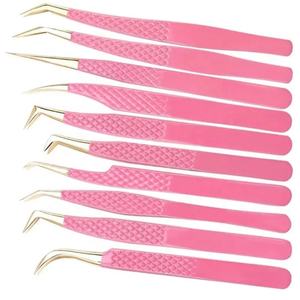 Juego de Pinzas para Pestañas de Acero Inoxidable Rosa para Salones de Belleza y Estudios de Cosmética, Herramientas de Extensión de Pestañas de Alta Calidad Resistentes al Óxido - Product Image 1