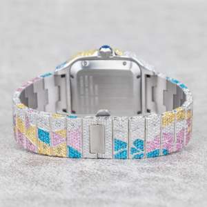 Reloj Analógico Personalizado con Esfera Cuadrada Abstracta Multicolor y Completamente Decorado con Piedras - Product Image 4