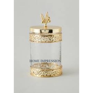 Bocaux de rangement en verre martelé de designer avec couvercles en marbre massif et bouton en laiton, couvercle écologique, ustensiles de cuisine pour la maison - Product Image 5