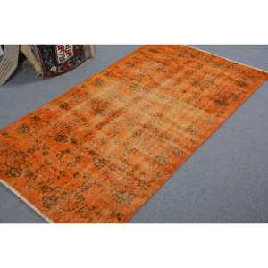 Tapis en laine turque vintage 3.3x6,2 pieds classique grande surface Orange Orange Patchwork Design avec support en Latex pour décor de chambre de voiture - Product Image 2
