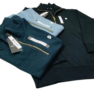 Demi-fermeture éclair col montant hiver sweat pull hommes 100% coton polaire Premium avant Logo athlétique - Product Image 4