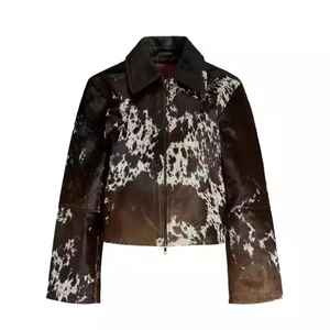 Wholesale Natural Hair-On Cow Skin Men's Winter Leather Jacket Stand Collar OEM Service Front Logo - Product Image 3