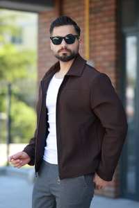 Veste d'hiver pour homme en kaki zippée imperméable à manches longues avec col en duvet de canard gris, style streetwear, tissu chaud - Product Image 2