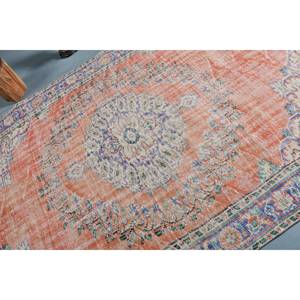 Tapis Turc Vintage 5.8 X 8.8ft Orange Bleu Patchwork Design Laine Matériel Latex pour Entrée Couloir Abstrait 9x12 Rectangle - Product Image 5