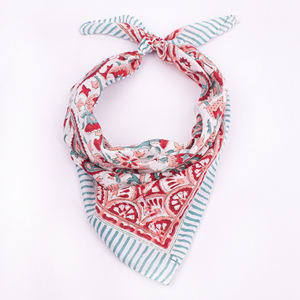 Bandana en coton imprimé à la main à motifs ethniques, léger, écologique, respirant, à nouer, carré, pour les sports de plein air - Product Image 1