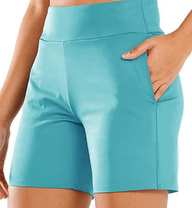High-Waist Elastic Ribbed Solid Biker Shorts Soft Comfortable Sport <b>Leggings</b> <b>Seamless</b> Four-Way Stretch Breathable - Product Image 6