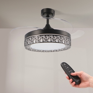 Ventilatore da soffitto Leduni con 5 pale in legno, luce LED, telecomando, 6 velocità, design moderno a incasso per soggiorno - Product Image 1