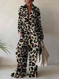 Vêtements de bureau imprimés vintage, pantalons longs, costume décontracté pour femmes, pantalons amples à jambes larges, tenues, ensemble pantalon taille moyenne pour femmes, printemps et été, nouveau - Product Image 5