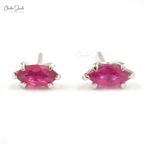 Classic 925 Sterling Silver Marquise Cut Natural Ruby <b>Earring</b> 6x3mm Studs Push <b>Back</b> Closure Featuring Gemstone Pearl Best Price - Product Image 1