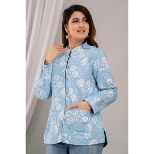 Women's Lightweight Cotton Quilted Sky Blue <b>Jacket</b> Printed-SHKL1025 - Product Image 4
