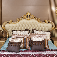 En stock, meubles de chambre à coucher américains, lit double prêt à être expédié, lit king size en bois brun, luxe, cuir véritable, lit king size classique