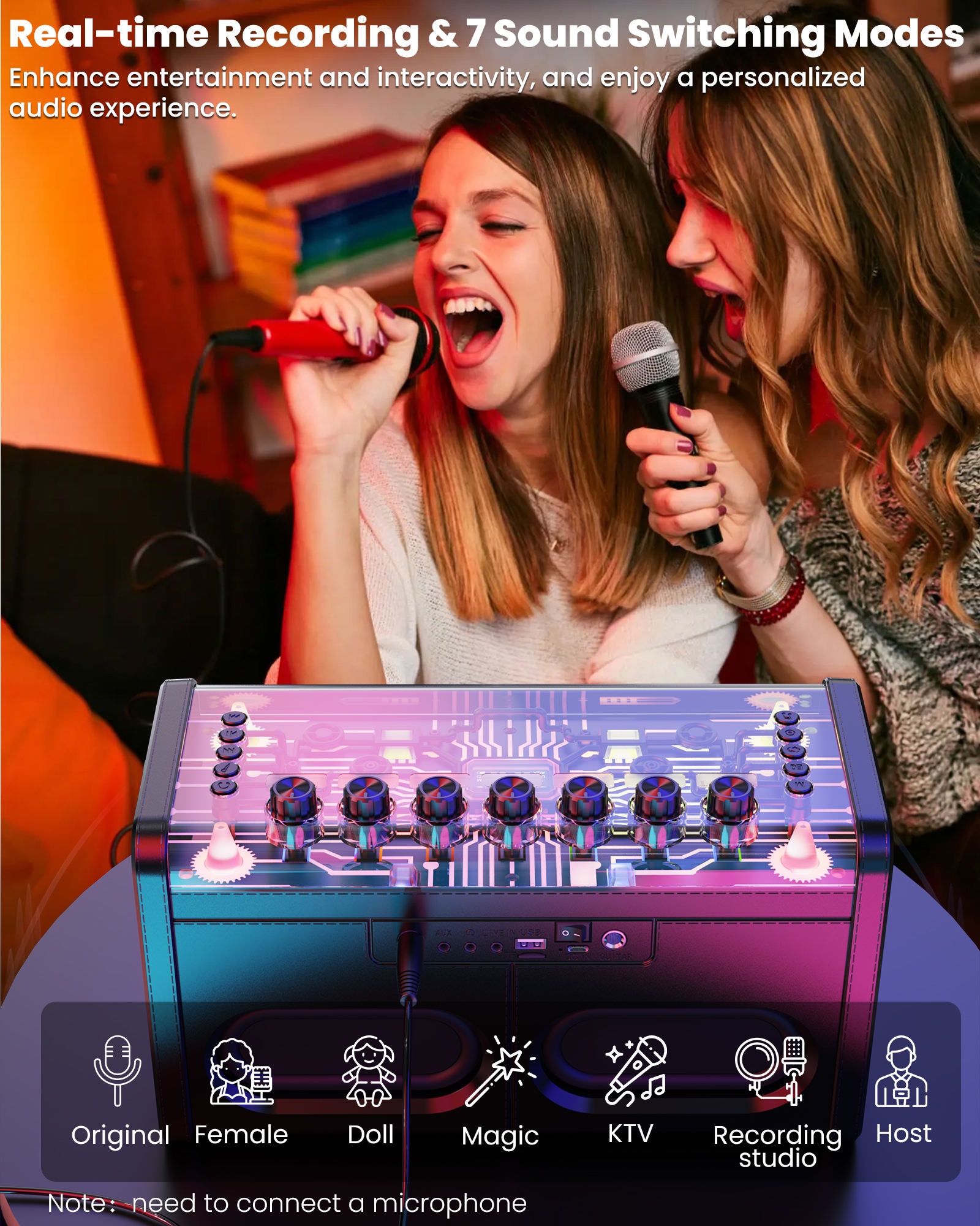 HONPNK Record Player with RGB LED Lighting and Wireless Mechanical Fashion Subwoofer Exquisite Battery-Powered Gift