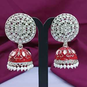 Indian Jewellery Manufacturers Crystal Kundan Jhumka Drop <b>Earrings</b> For Women Indian Wholesale Jewelry, Red - Product Image 2