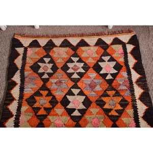Vintage Kilim <b>Runner</b> <b>Rug</b> 2.5x8.5 ft (75x260 cm), Turkish Orange Patchwork Wool <b>Rug</b> - Product Image 5