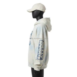 Sweat à capuche pour femme Sun Fade 330 GSM en molleton de coton doux Tie Dye bleu beige avec logo personnalisé imprimé à l'écran, coupe confortable, lavage facile - Product Image 3