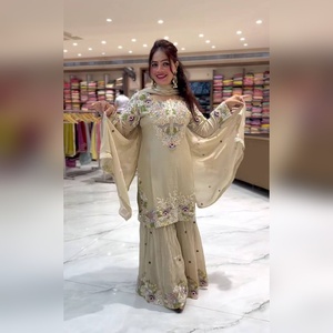 Chic arrival multi color cotton salwar kameez sharara set featuring resham work <b>detail</b> and fancy dupatta 2025 collection - Product Image 2