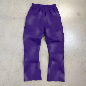 Men's Sun Faded Flared Sweatpants Breathable Acid Wash <b>Stacked</b> Trousers Thick Fleece Streetwear Cotton Trouser Sale - Product Image 3
