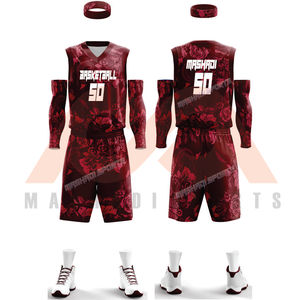 Uniformes de basket-ball et survêtements d'entraînement à séchage rapide et respirant pour femmes et enfants en gros forfaits de vêtements de sport sublimés à imprimé floral - Product Image 2
