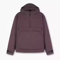 Veste coupe-vent décontractée à demi-fermeture éclair pour hommes pull imperméable à logo personnalisé grande poche avant tissu denim doublé brodé en 3D